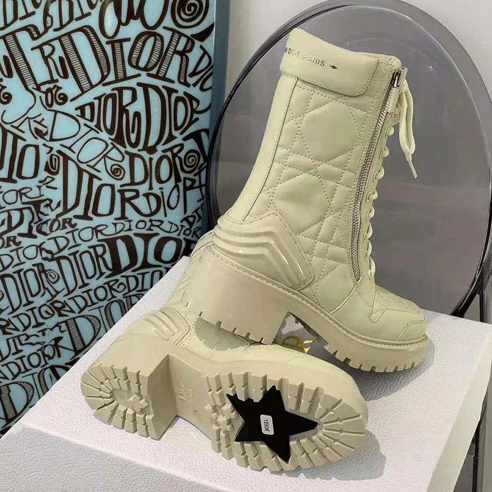 Dior D-Leader Ankle Boot White Quilted Cannage Calfskin for Women