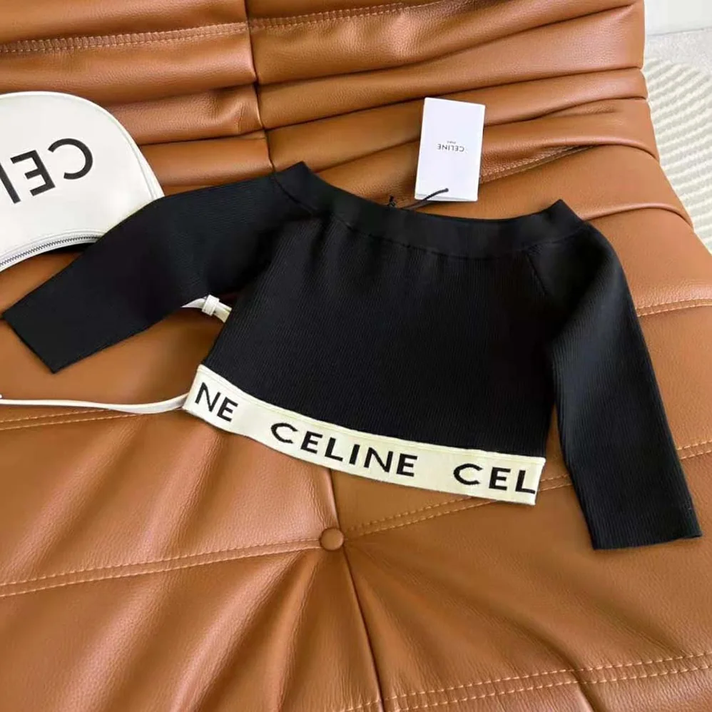 Celine Athletic Knit Crop Top for Women in Black