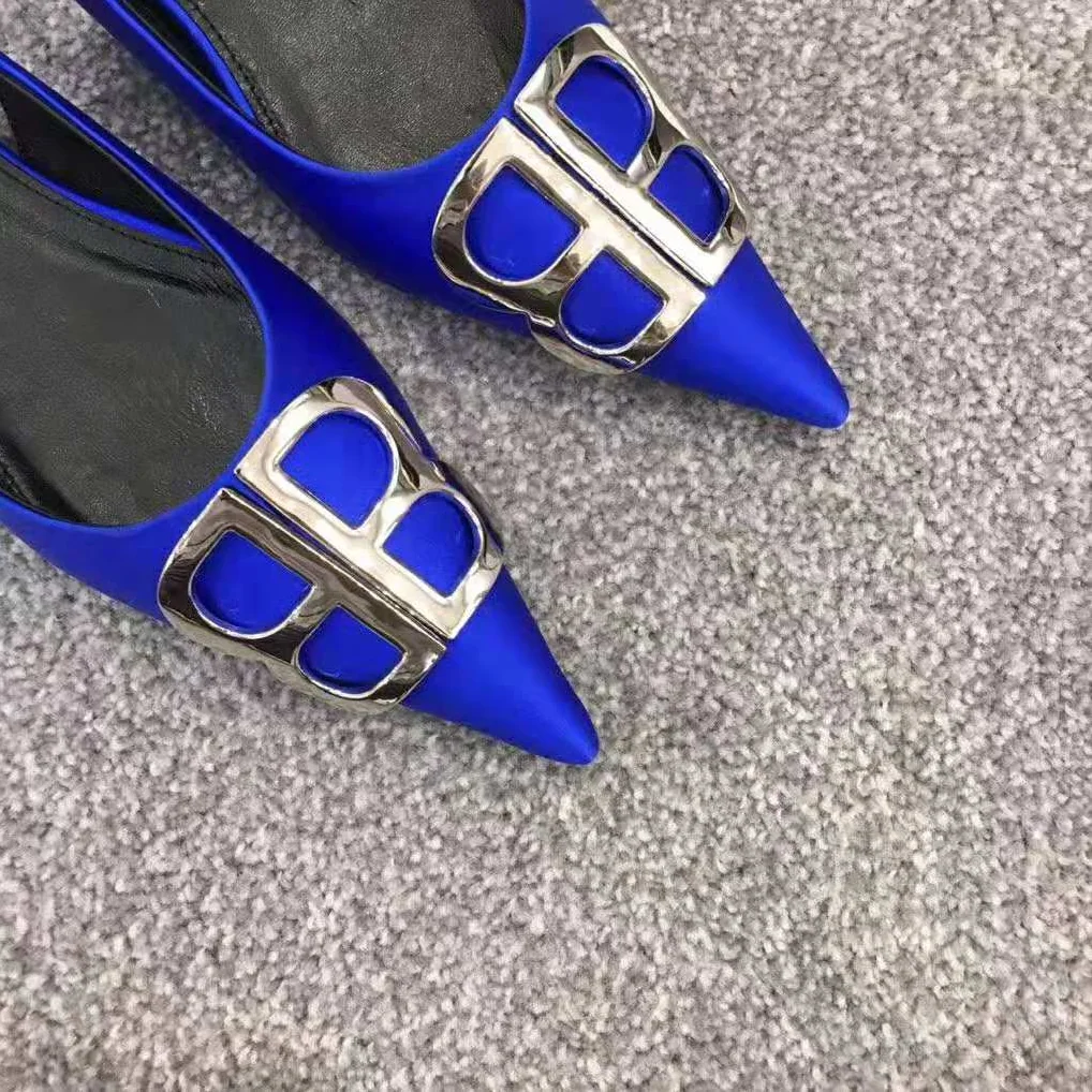 Balenciaga BB Flat Slingback Ballerina Electric Blue Stretch Satin for Women Balenciaga BB Flat Slingback Ballerina Electric Blue Stretch Satin for Women