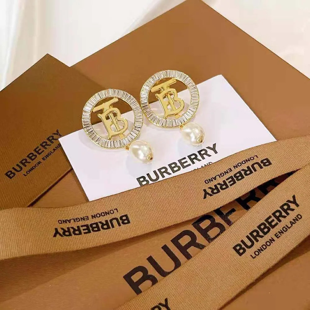 Burberry Pearl Detail Gold for Women in plated Monogram Motif Earrings Burberry Pearl Detail Gold for Women in plated Monogram Motif Earrings