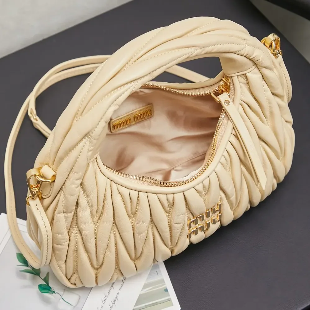 Miu Miu Wander Matelassé Nappa Leather Hobo Bag for Women in Soy Green Miu Miu Wander Matelassé Nappa Leather Hobo Bag for Women in Soy Green
