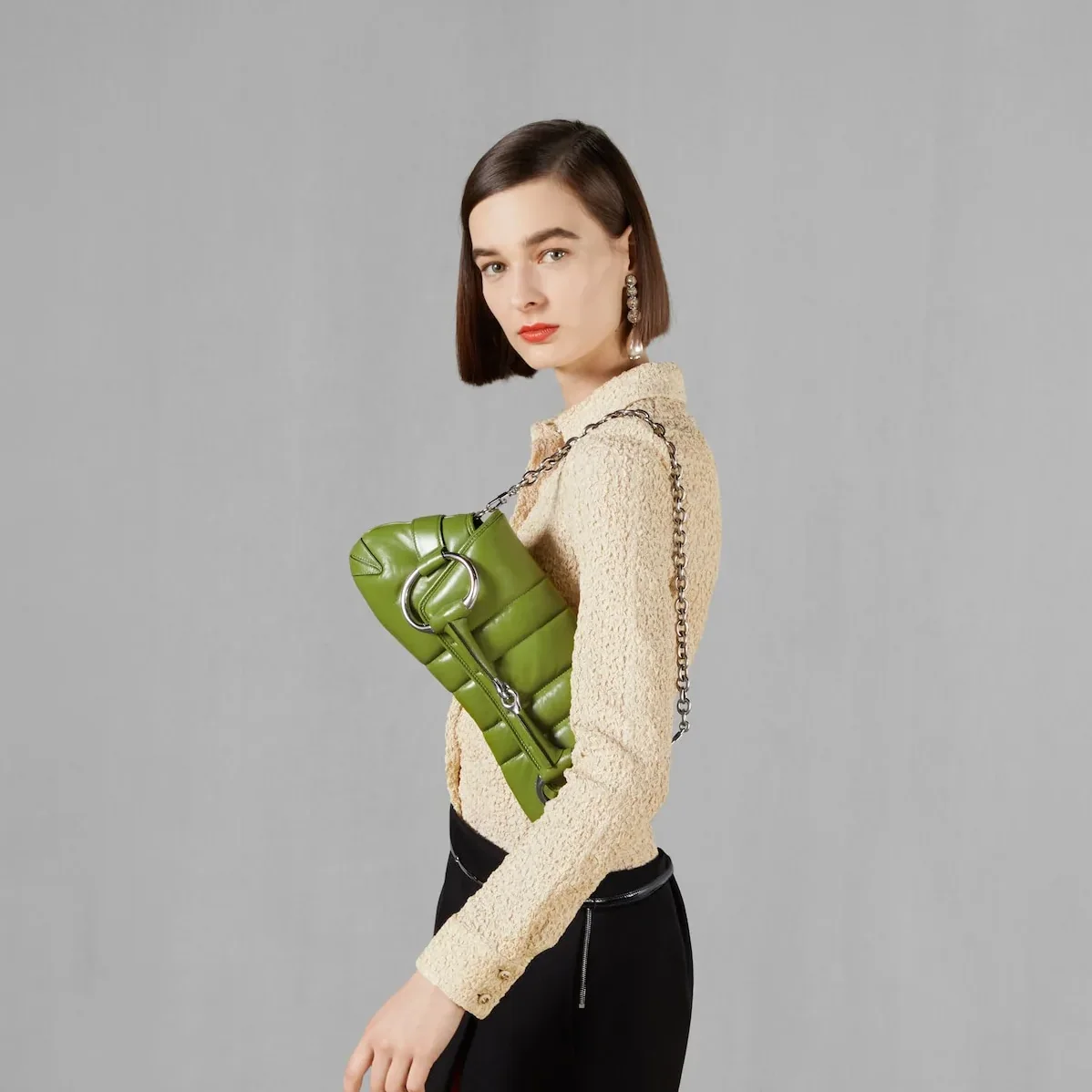 Gucci Horsebit Chain Medium Shoulder Bag Green 15 Inches/