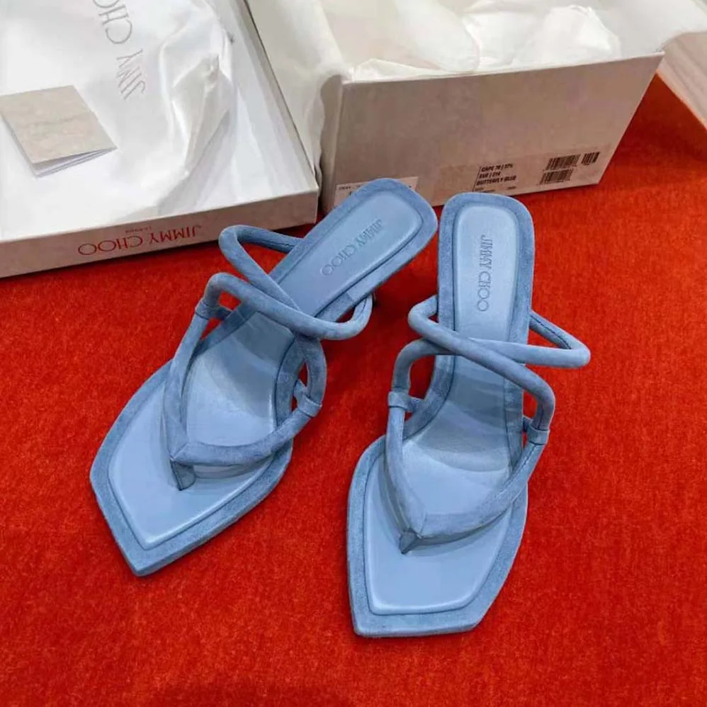 Jimmy Choo Cape 70 Butterfly Blue Suede Thong Mules for Women
