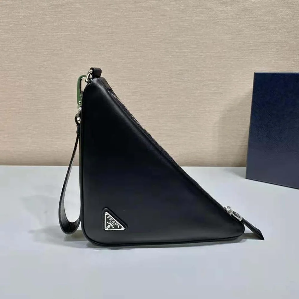 Prada Leather Triangle Leather Pouch for Women in Black