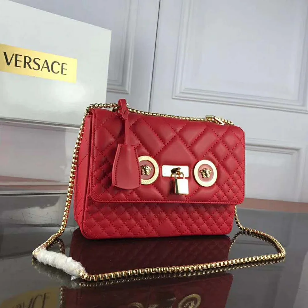 Versace Small Quilted Icon Shoulder Bag Nappa Leather for Women in Red Versace Small Quilted Icon Shoulder Bag Nappa Leather for Women in Red