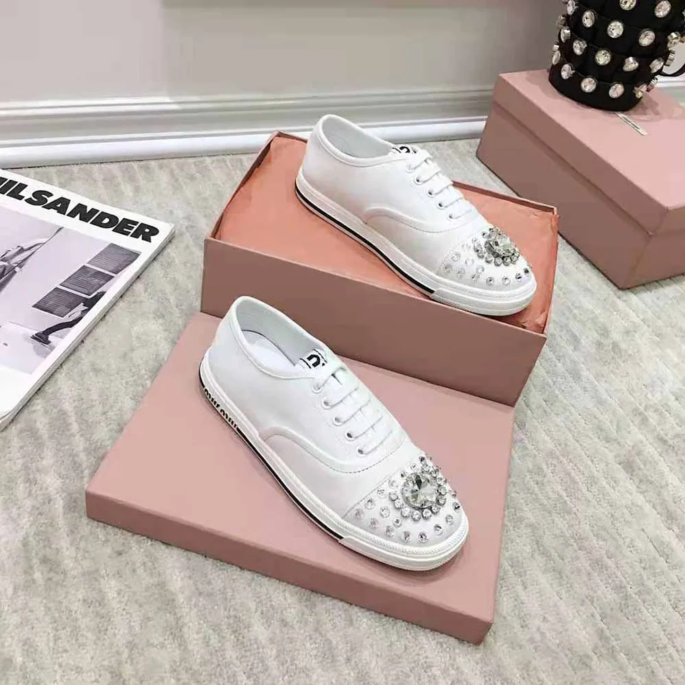 Miu Miu Cotton Gabardine Sneakers for Women in White Miu Miu Cotton Gabardine Sneakers for Women in White