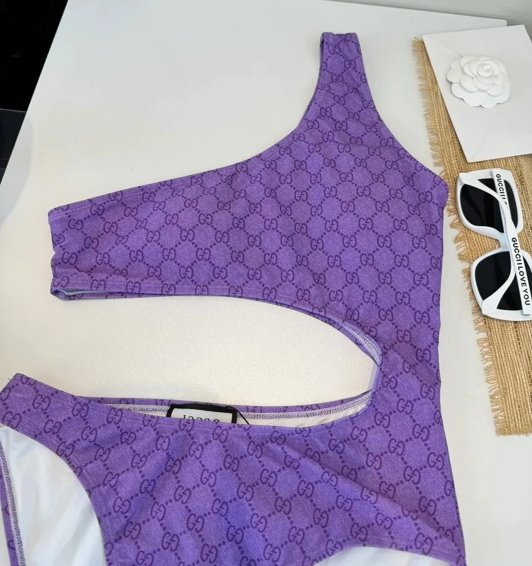 Gucci GG Printed Cutout Swimsuit Purple