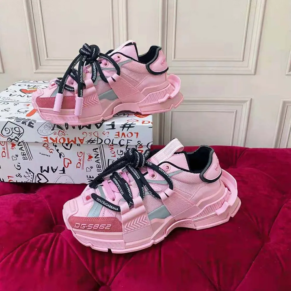 Dolce Gabbana D&G Mixed-Material Space Sneakers for Women in Pink Dolce Gabbana D&G Mixed-Material Space Sneakers for Women in Pink