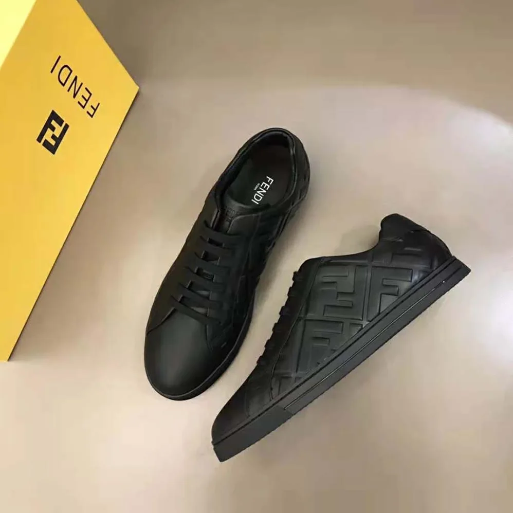 Fendi Black Nappa Leather Low-Tops with 3D Macro FF Motif for Men Fendi Black Nappa Leather Low-Tops with 3D Macro FF Motif for Men