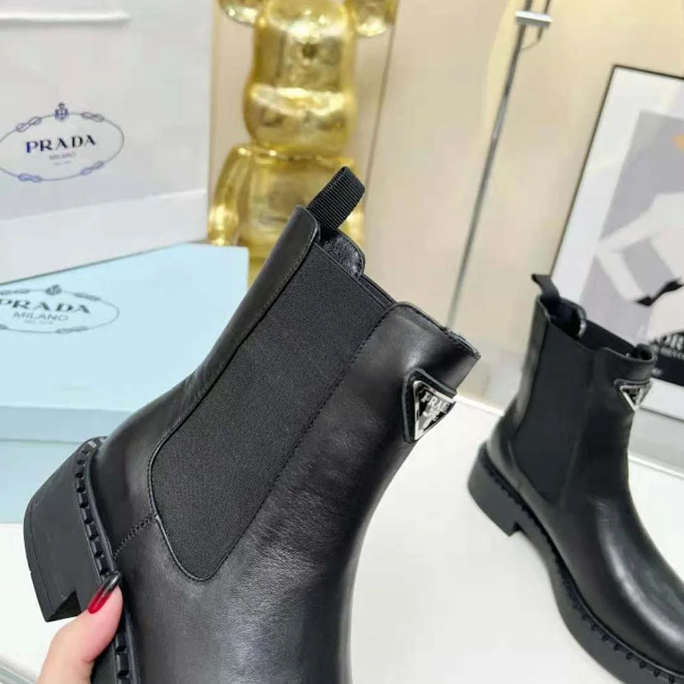 Prada Brushed Leather Booties for Women in Black Prada Brushed Leather Booties for Women in Black
