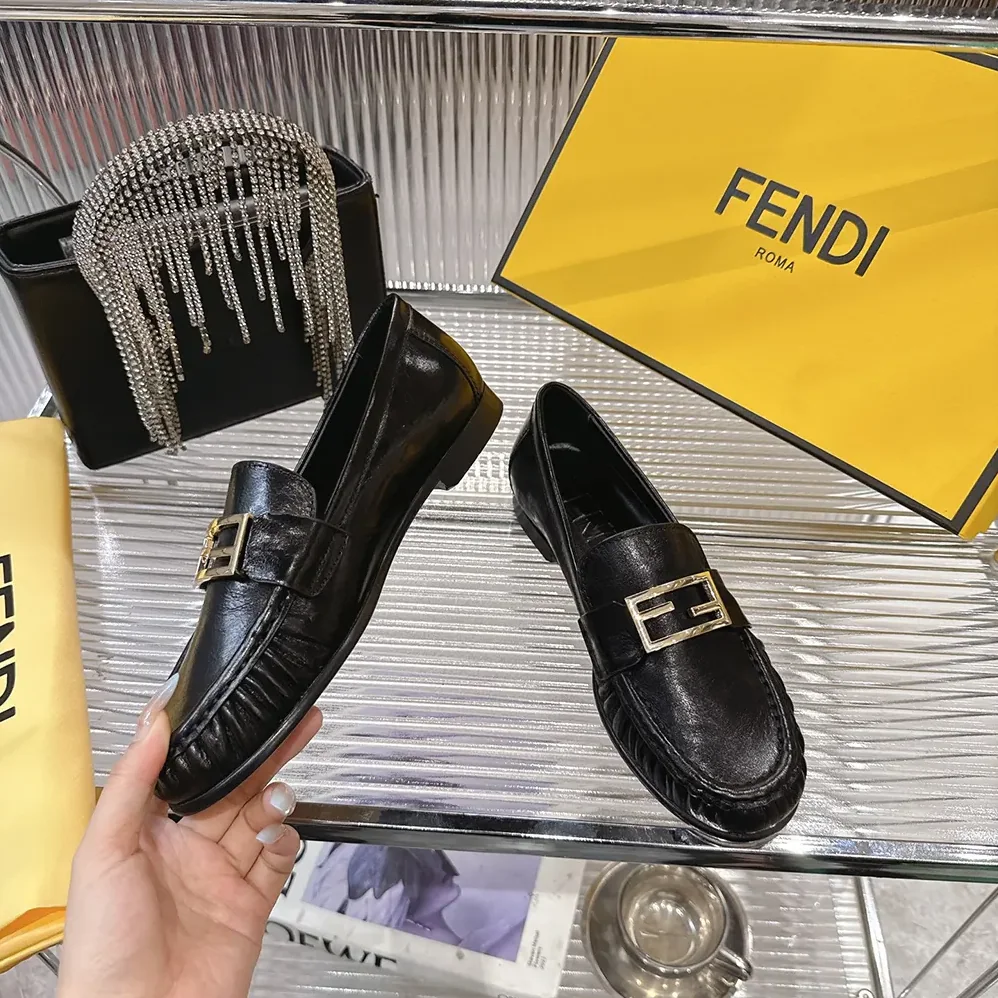 Fendi Baguette Black Nappa Leather Loafers for Women Fendi Baguette Black Nappa Leather Loafers for Women