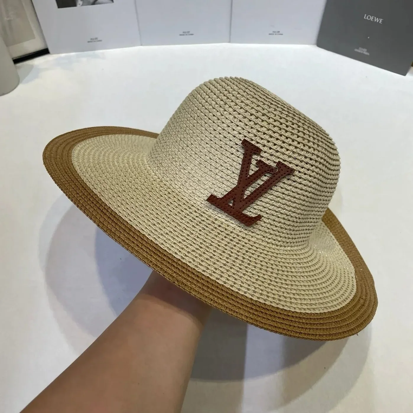 Louis Vuitton Logo Sun Hat Beige Straw Louis Vuitton Logo Sun Hat Beige Straw