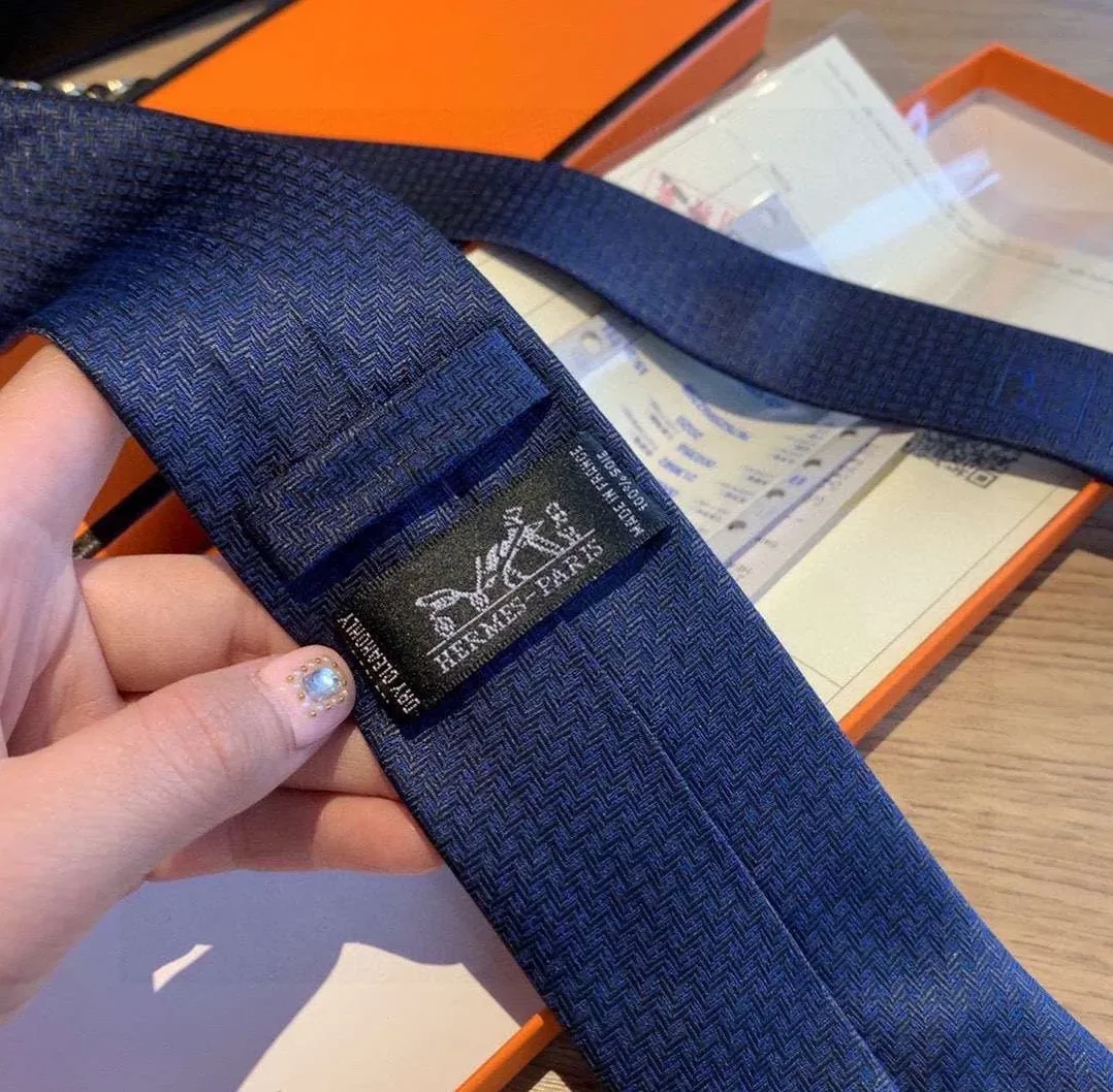 Hermes Tie 7 Faconnee New H Navy Blue
