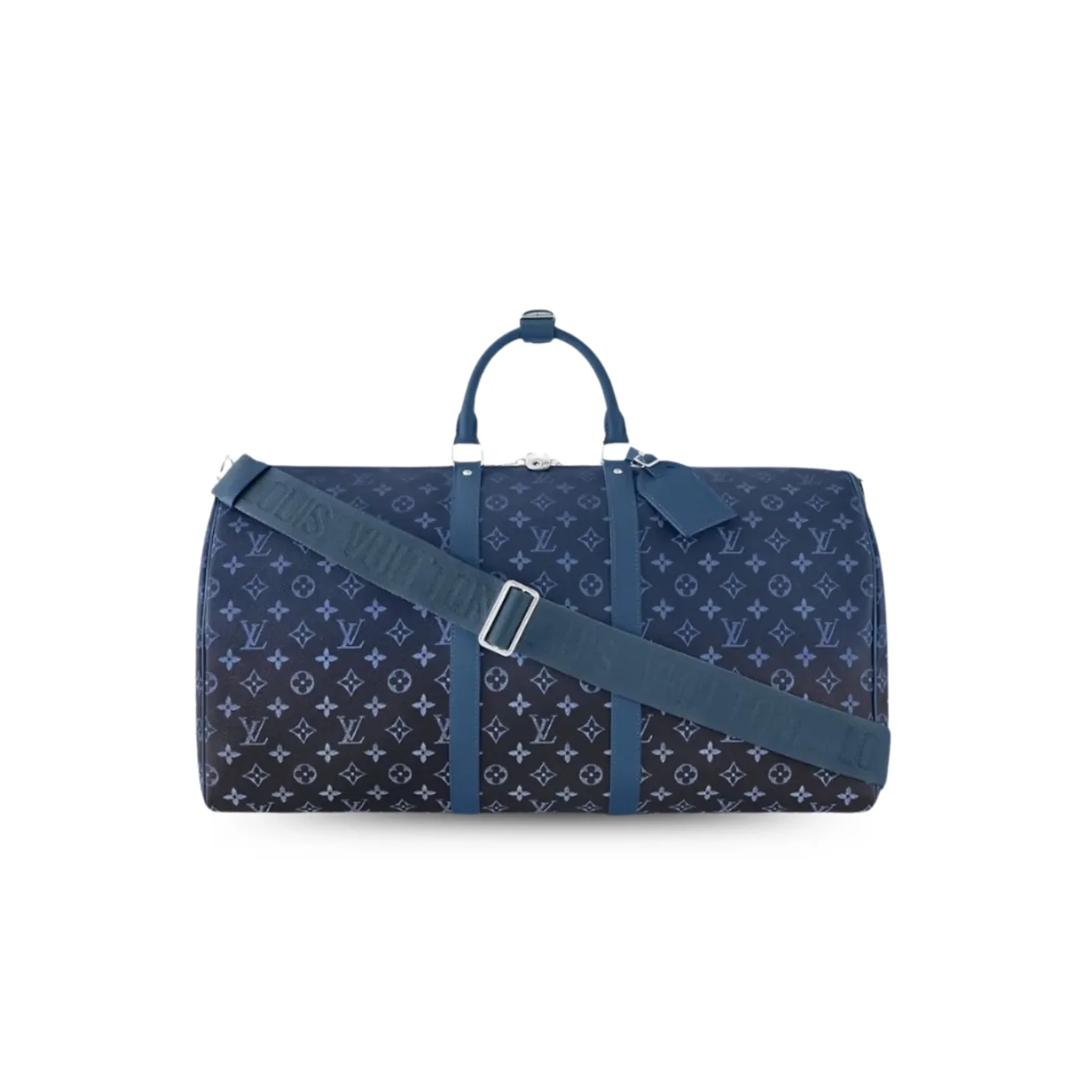 Louis Vuitton Keepall Bandouliere 55 Travel Bag in Navy Blue Silver Hardware