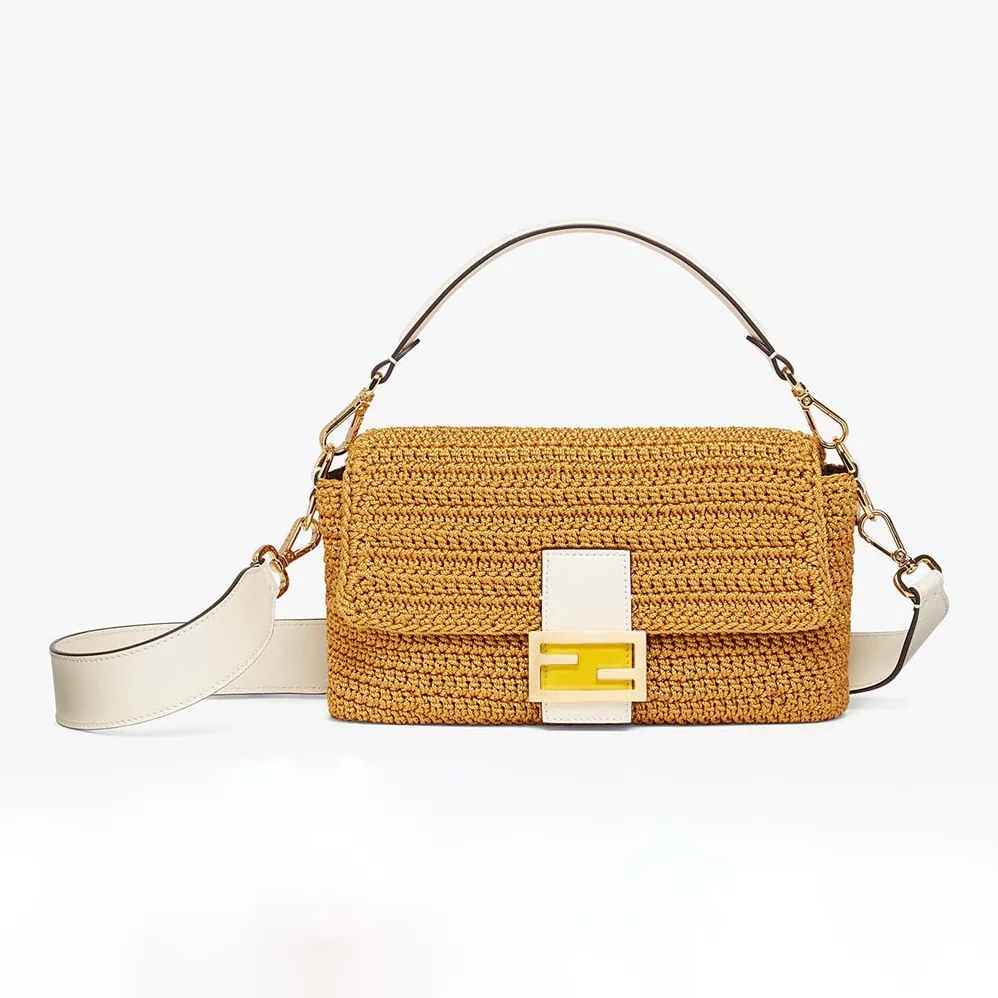 Fendi Baguette Bag in Traditional Cotton Crochet Bag for Women in Orange Fendi Baguette Bag in Traditional Cotton Crochet Bag for Women in Orange