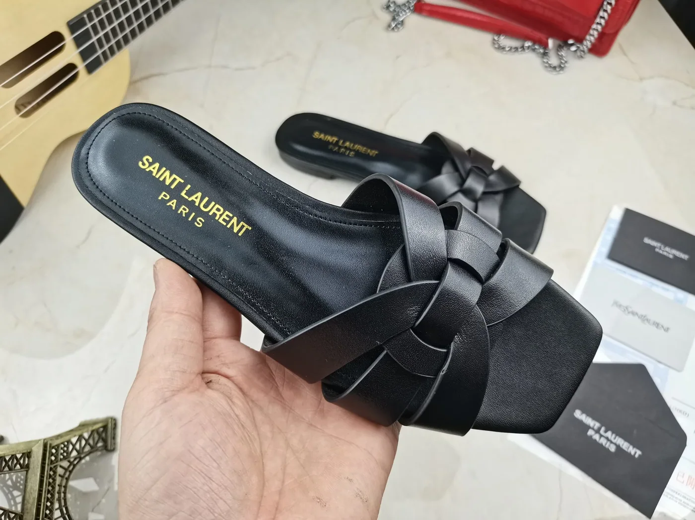 Saint Laurent Tribute Flat Mules Black YSL Saint Laurent Tribute Flat Mules Black YSL