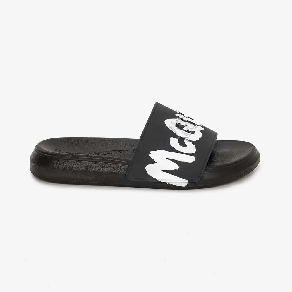 Alexander Mcqueen Mcqueen Graffiti Rubber Pool Slide in Black for Unisex in White