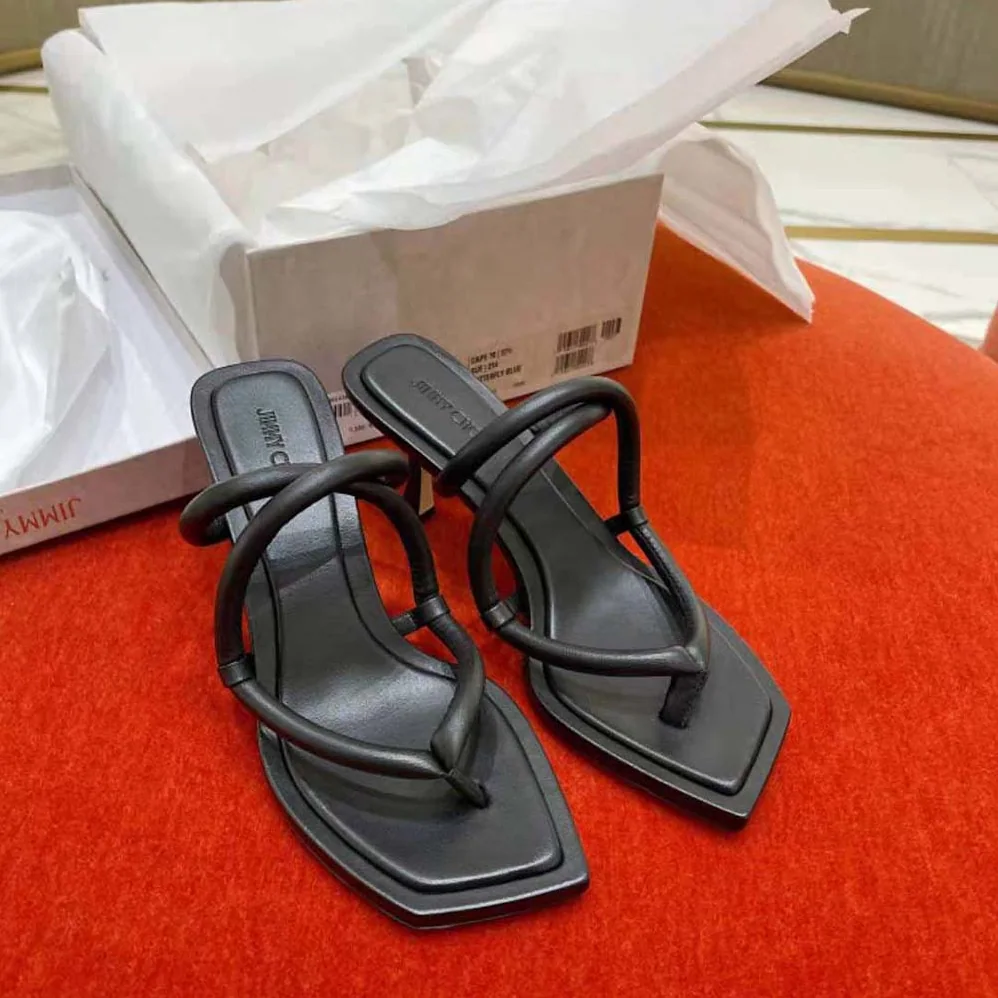 Jimmy Choo Cape 70 Black Nappa Leather Thong Mules for Women Jimmy Choo Cape 70 Black Nappa Leather Thong Mules for Women