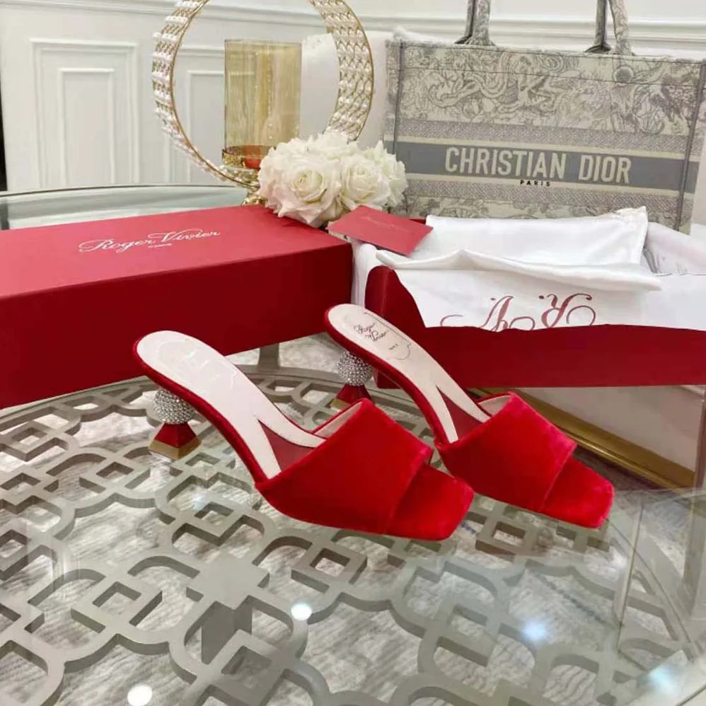 Roger Vivier Marlene Strass Mules in Suede for Women in Red