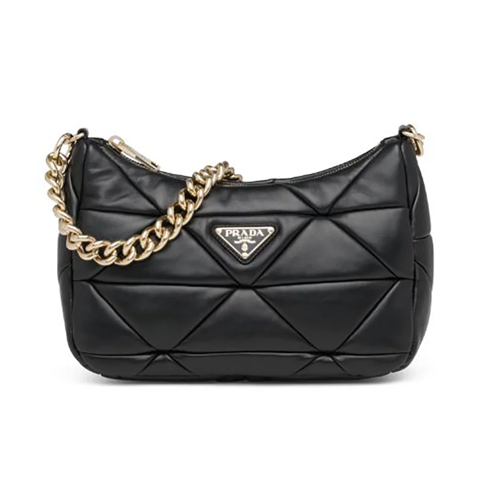 Prada System Nappa Leather Patchwork Shoulder Bag for Women in Black Prada System Nappa Leather Patchwork Shoulder Bag for Women in Black