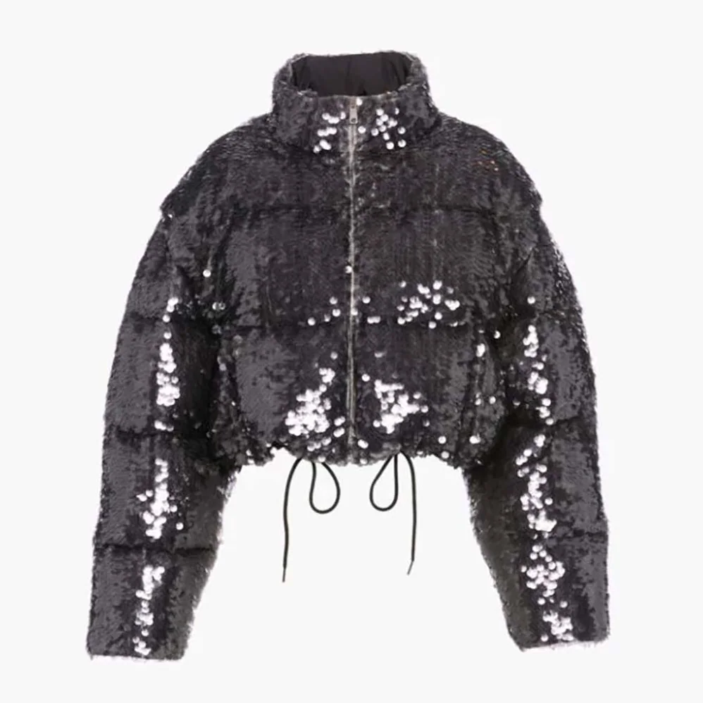 Prada Convertible Sequined Re-Nylon Down Jacket for Women in Black Prada Convertible Sequined Re-Nylon Down Jacket for Women in Black