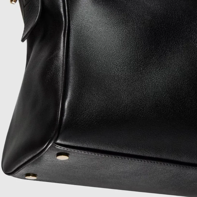 Gucci Borsetto Large Boston Shoulder Bag in Black Gold Hardware