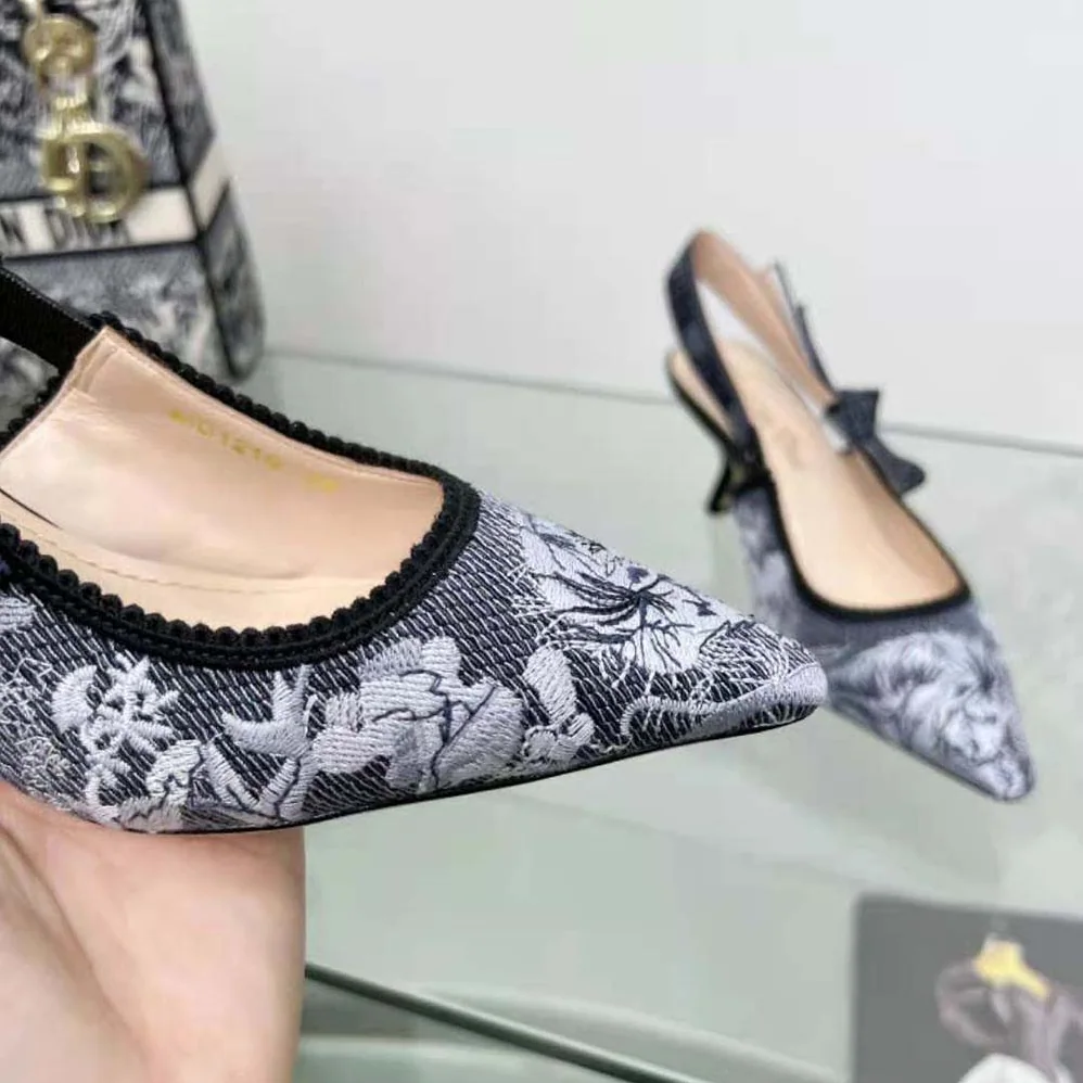 Dior J'Adior Slingback Pump Blue Multicolor Embroidered Denim for Women