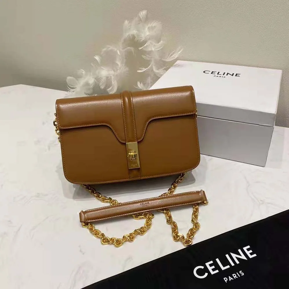 Celine Chain Bag 16 in Satinated Calfskin for Women in Brown Celine Chain Bag 16 in Satinated Calfskin for Women in Brown