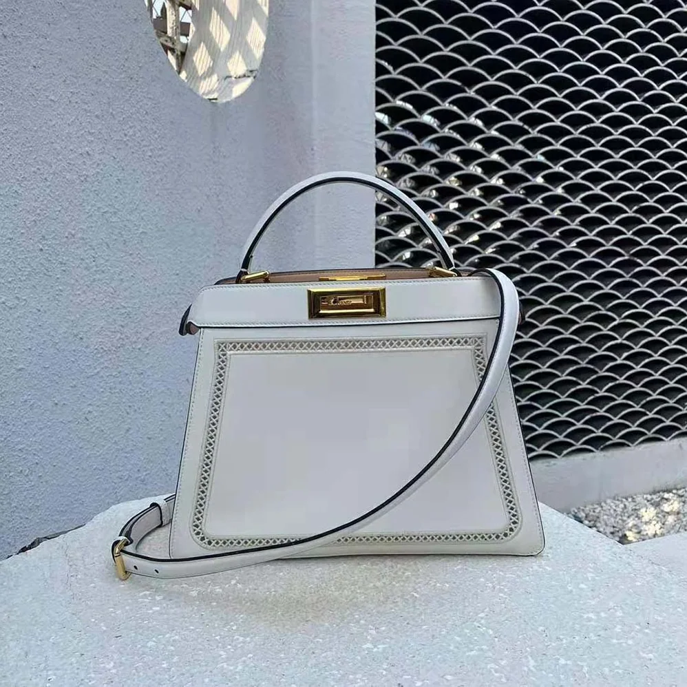 Fendi Peekaboo Iseeu Medium White Canvas Bag with Embroidery for Women