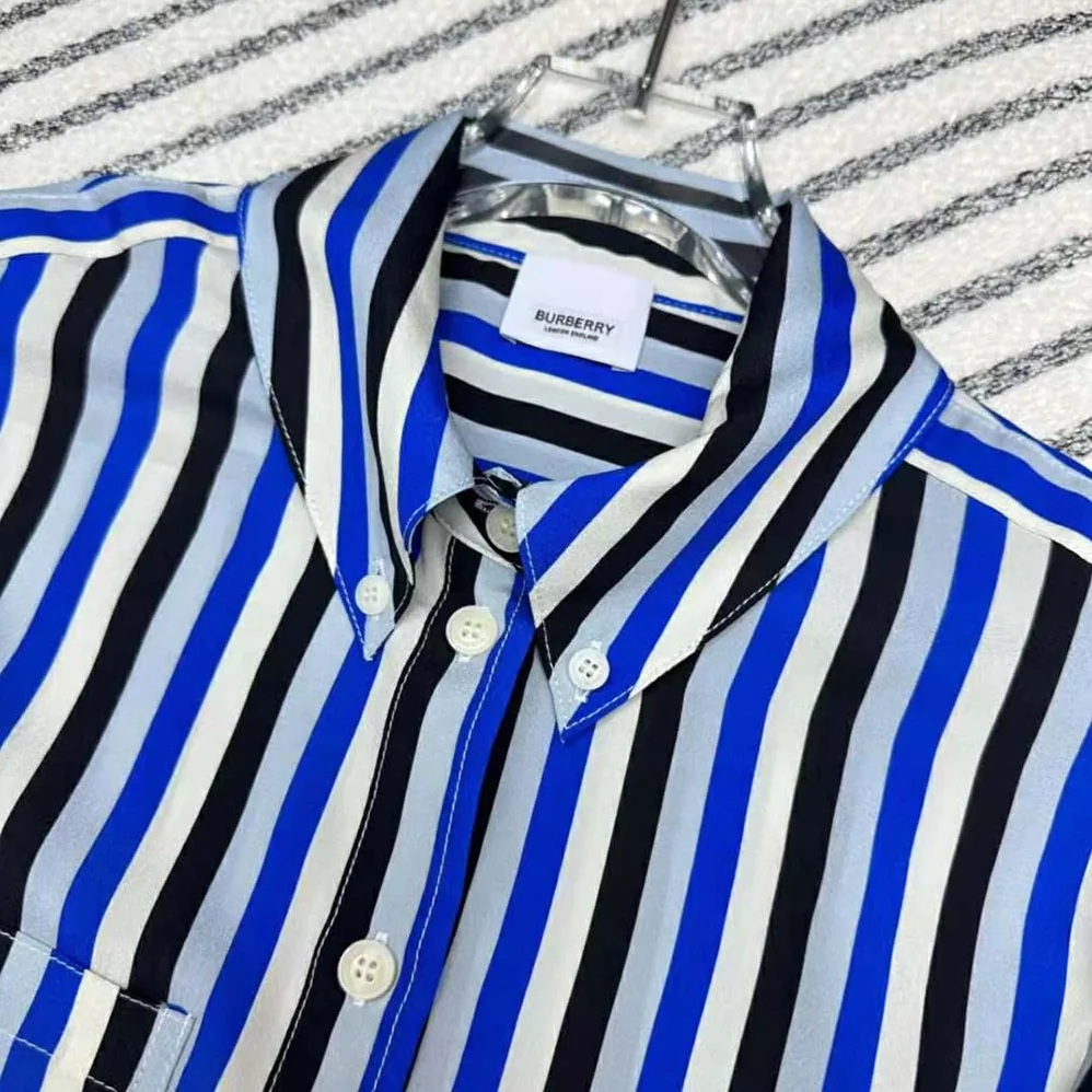 Burberry Striped Silk Shirt Dress for Women in Blue