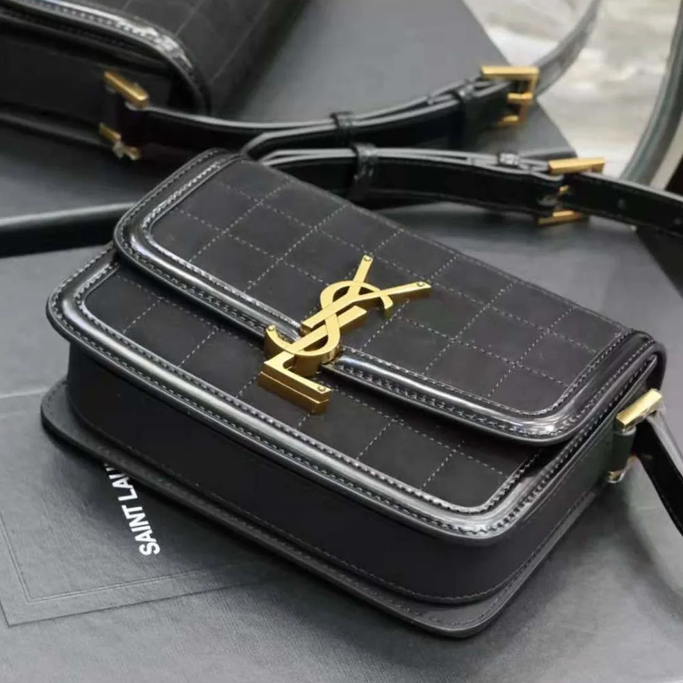 Saint Laurent YSL Solferino Small Satchel in Quilted Nubuck Suede for Women in Black