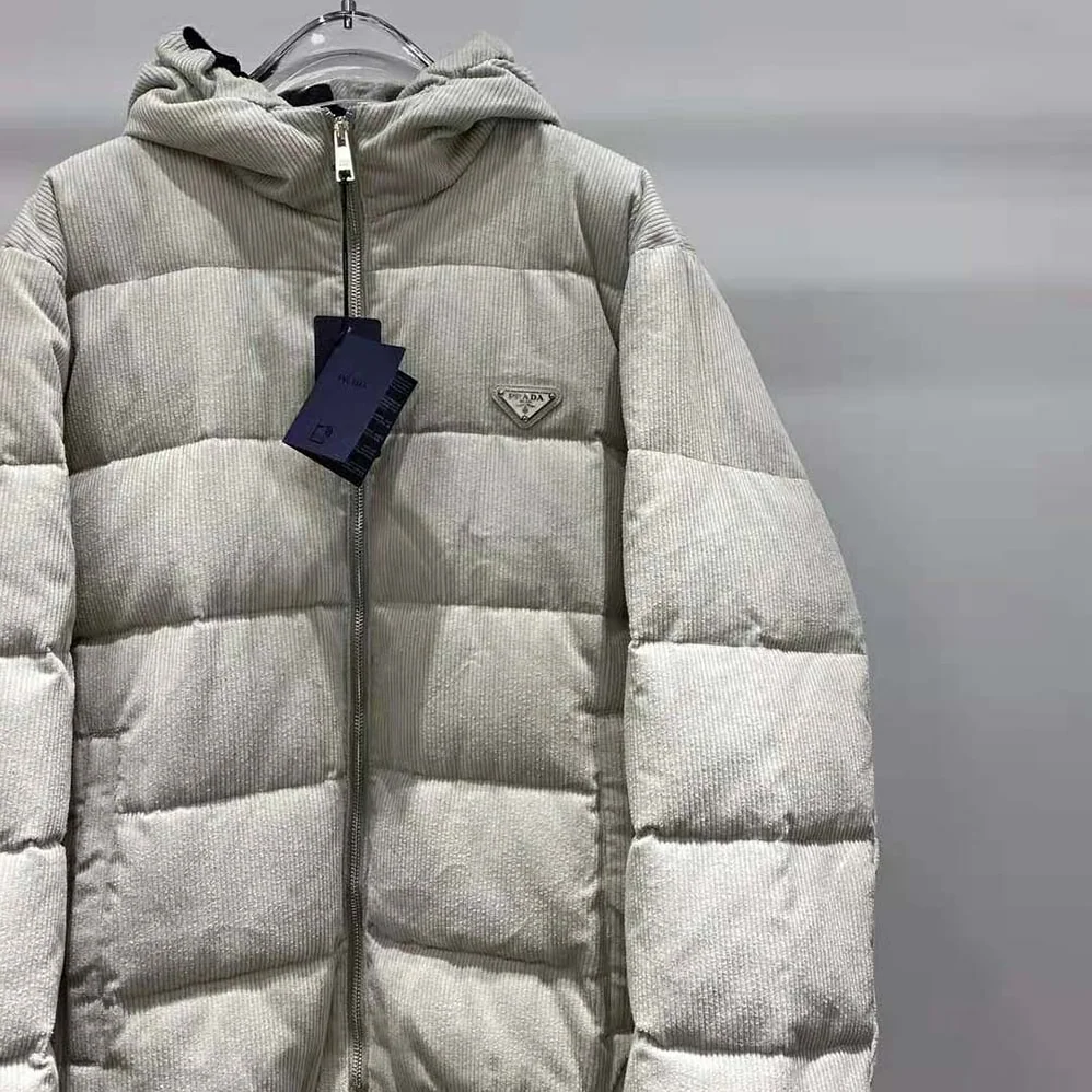 Prada Cropped Corduroy Down Jacket for Men in White Prada Cropped Corduroy Down Jacket for Men in White