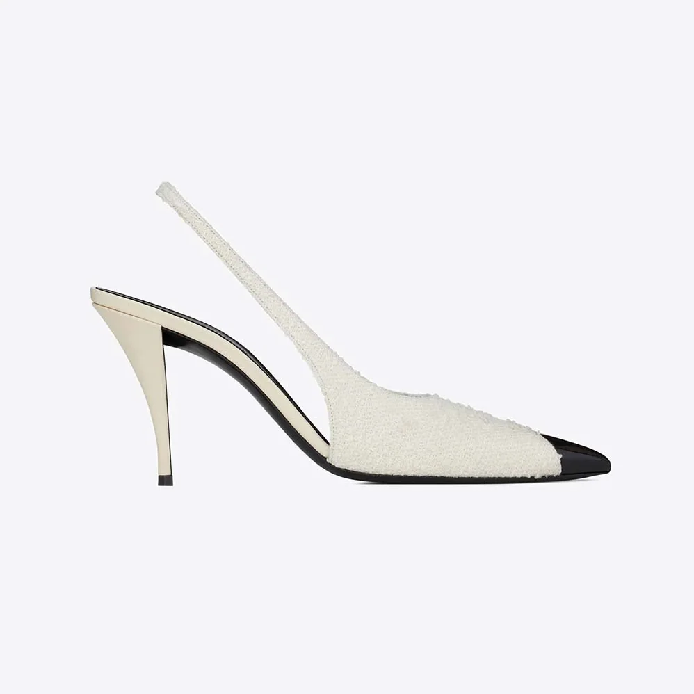 Saint Laurent YSL Vesper Slingback Pumps in Boucle Tweed for Women in White