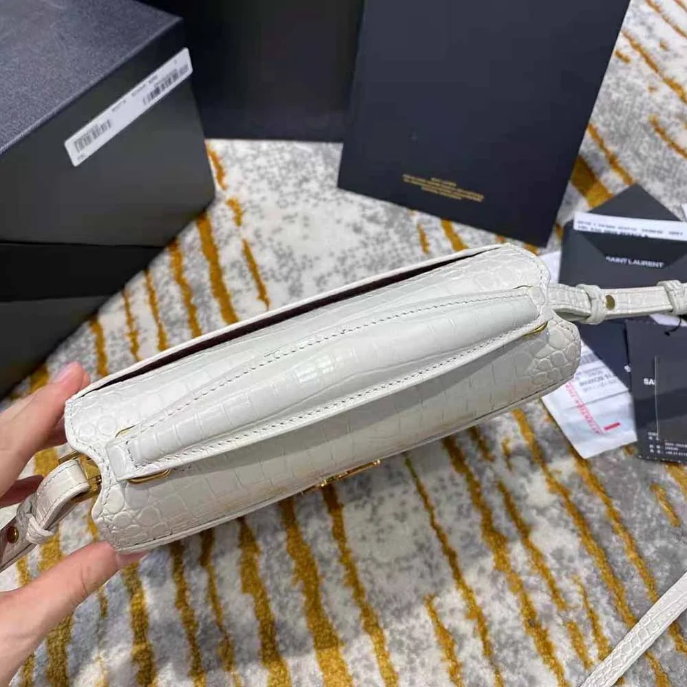 Saint Laurent YSL Cassandra Mini Top Handle Bag in Crocodile for Women in Embossed Shiny Leather Saint Laurent YSL Cassandra Mini Top Handle Bag in Crocodile for Women in Embossed Shiny Leather