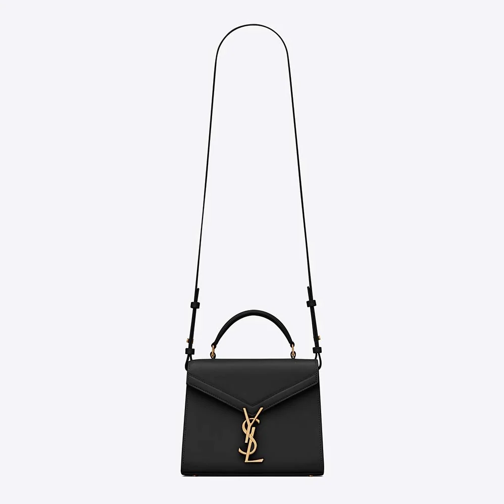Saint Laurent YSL Cassandra Mini Top Handle Medium Bag in Grain DE Poudre Embossed Leather for Women in Black Saint Laurent YSL Cassandra Mini Top Handle Medium Bag in Grain DE Poudre Embossed Leather for Women in Black