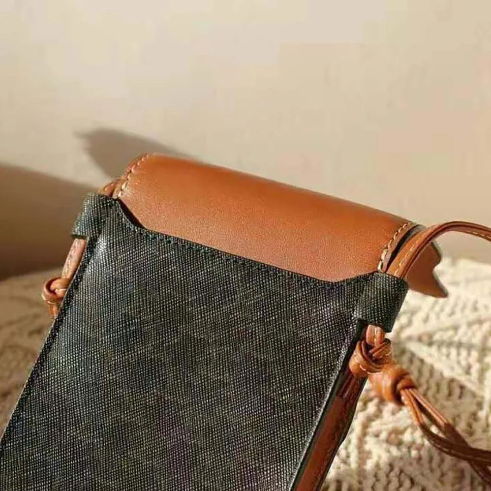 Celine Phone Pouch with Flap in Triomphe Canvas and Lambskin for Women in Brown