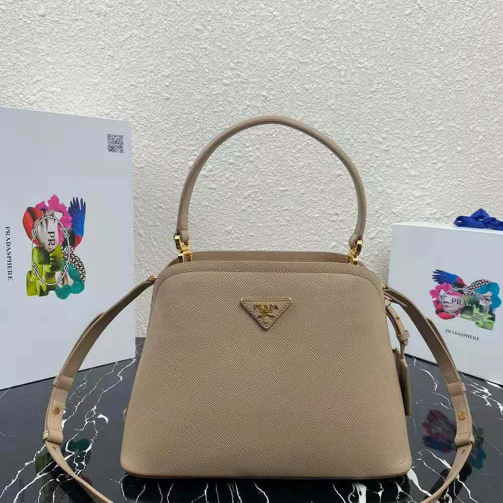 Prada Medium Saffiano Leather Prada Matinee Bag for Women in Sandy Prada Medium Saffiano Leather Prada Matinee Bag for Women in Sandy