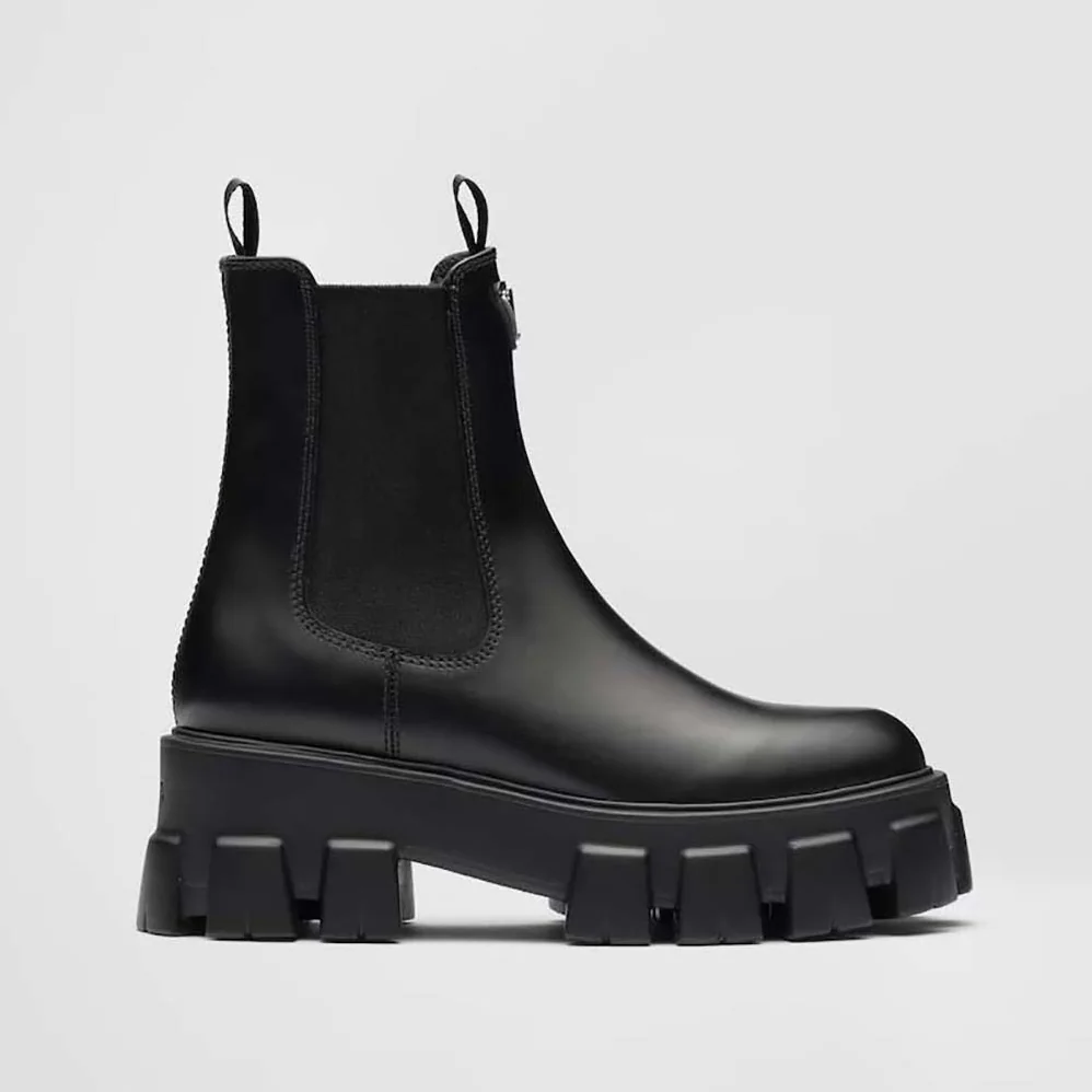 Prada Monolith Brushed Leather Booties for Women in Black