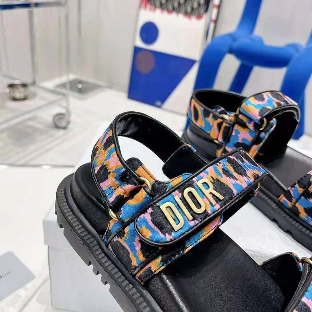 Dior Dioract Sandal Blue Multicolor Mizza Printed Silk for Women