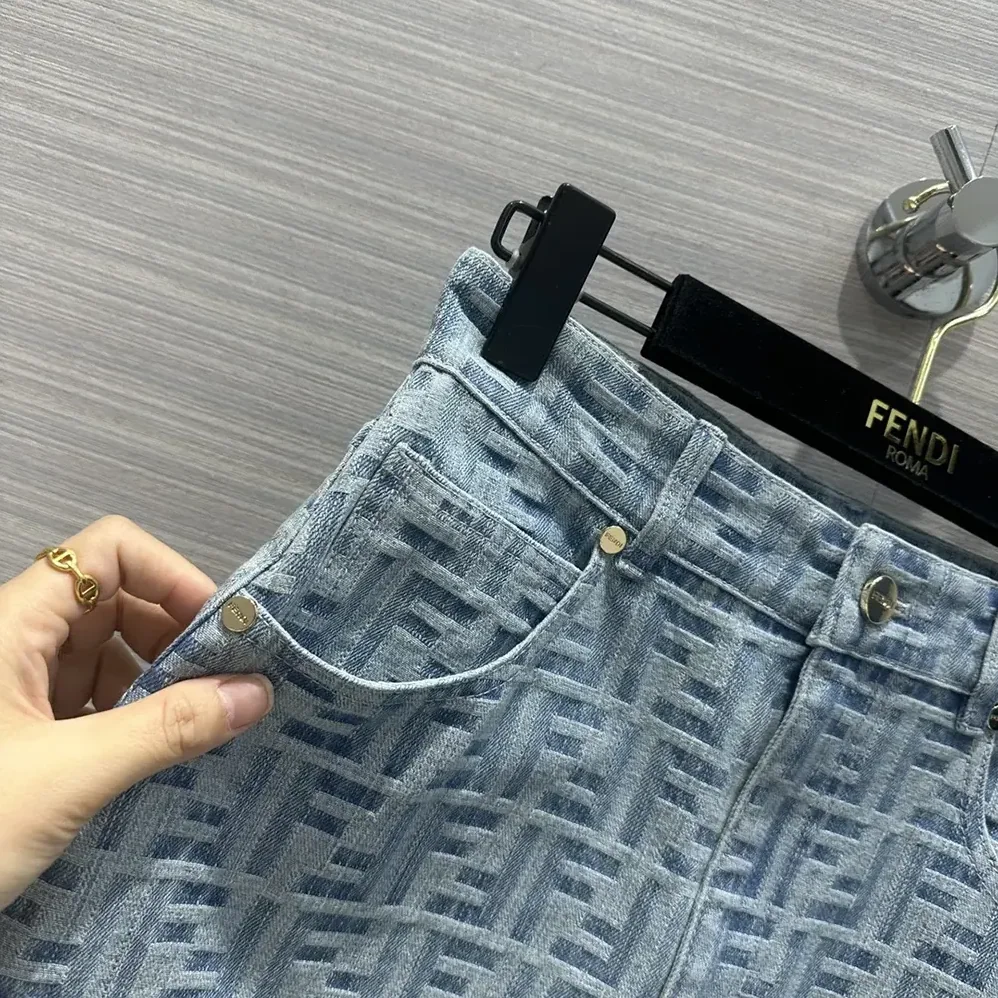 Fendi Jeans Skirt Light Blue FF Denim Skirt for Women