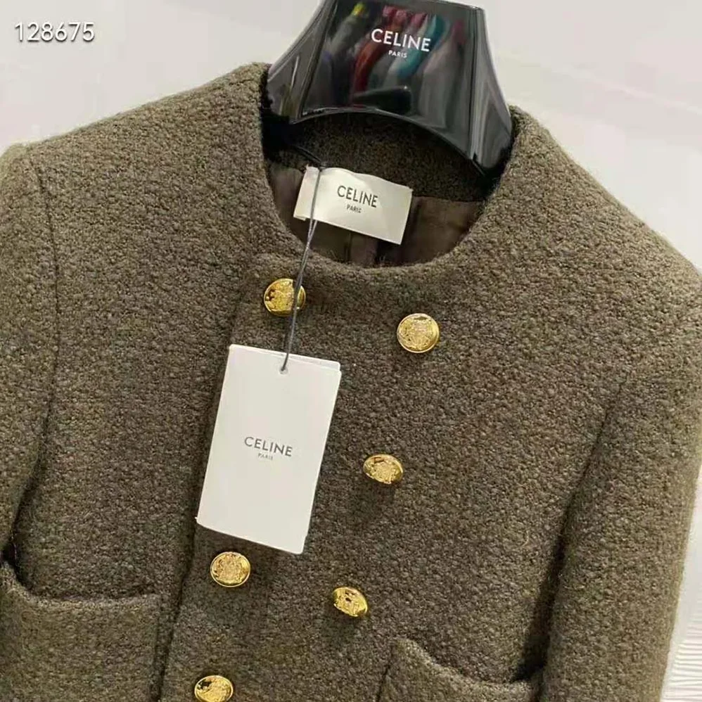 Celine Chasseur Jacket in Boucle Tweed for Women in Dark Green Celine Chasseur Jacket in Boucle Tweed for Women in Dark Green