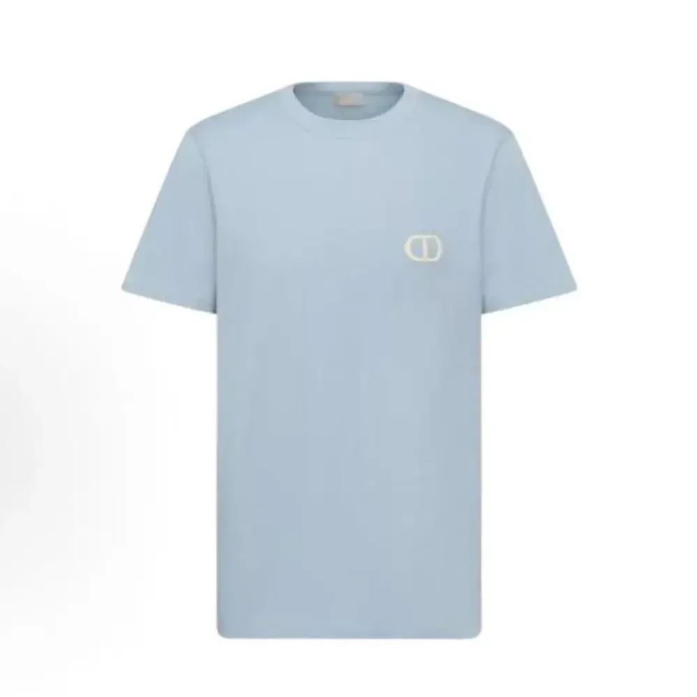 Dior CD Icon T-Shirt Relaxed Fit Blue Cotton Jersey for Men Dior CD Icon T-Shirt Relaxed Fit Blue Cotton Jersey for Men