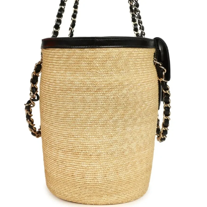 Chanel Coco Beach Large Shopping Tote Bag in Beige/ Black Gold Hardware