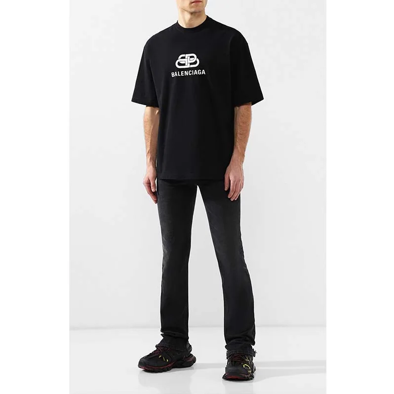 Balenciaga Oversized BB T-Shirt in Printed Light Jersey for Men in Black