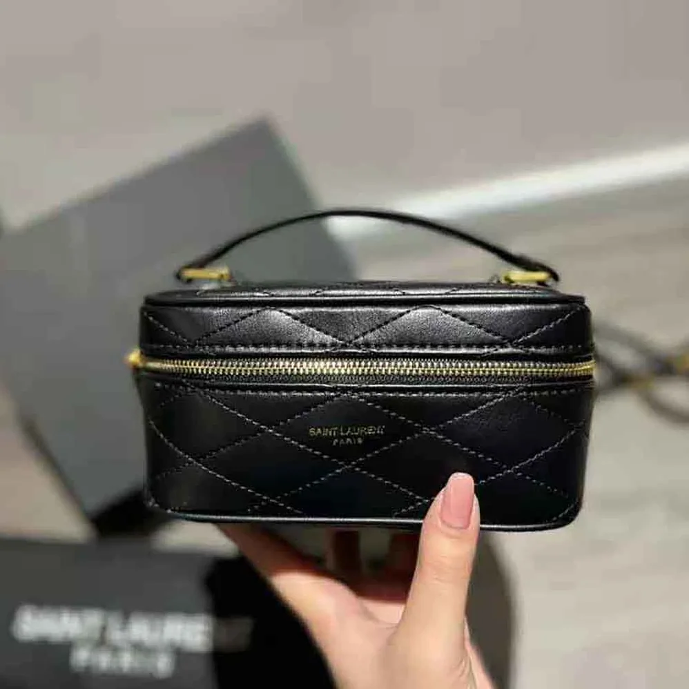Saint Laurent YSL Mini Saint Laurent Vanity Case in Quilted Lambskin for Women in Black