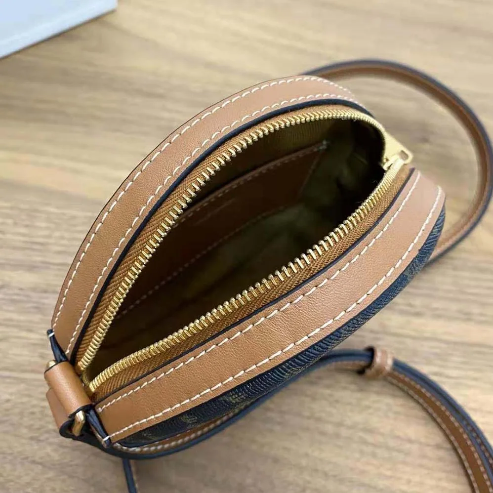 Celine Round Purse on Strap in Triomphe Canvas and Lambskin for Women