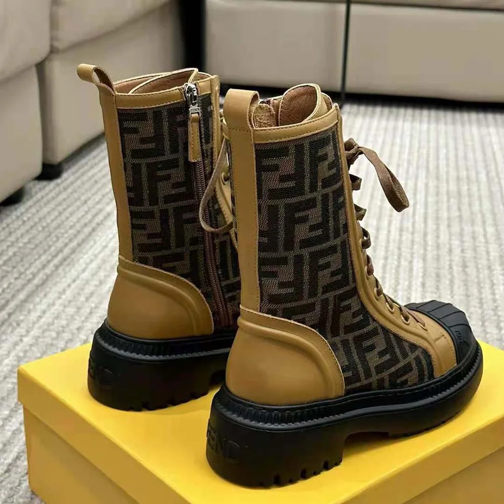 Fendi Domino Beige Leather Biker Boots for Women Fendi Domino Beige Leather Biker Boots for Women