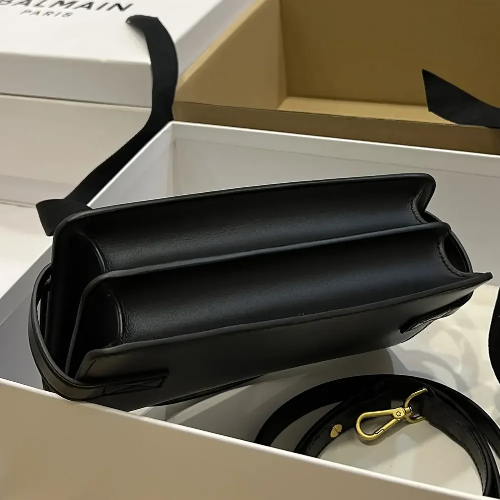 Balmain Smooth Leather B-Buzz 24 Bag for Women in Black