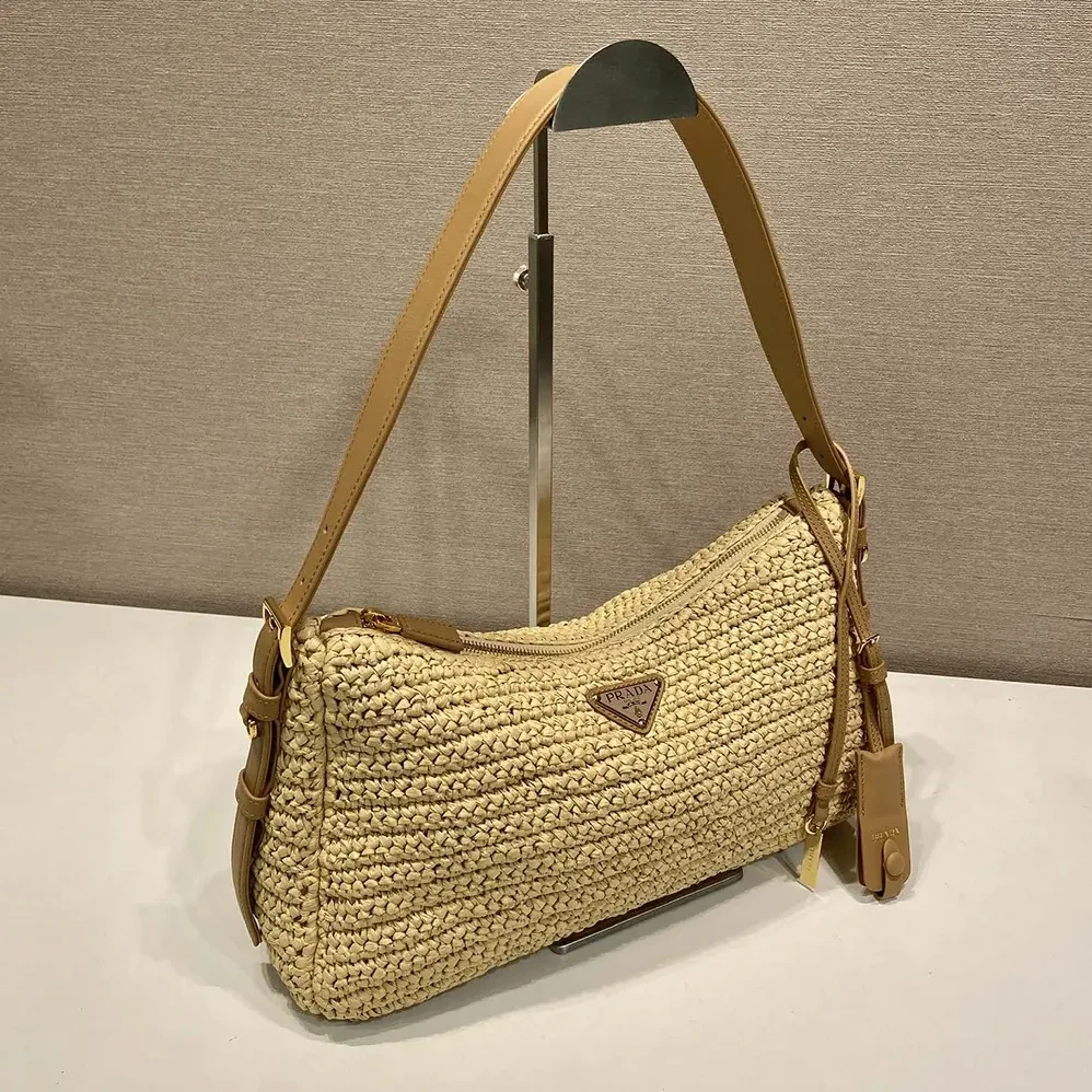 Prada Aimée Large Crochet and Leather Bag for Women Prada Aimée Large Crochet and Leather Bag for Women