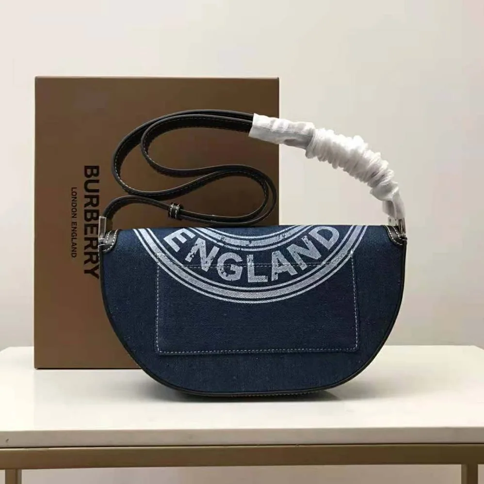 Burberry Small Logo Graphic Denim and Leather Olympia Bag for Women Burberry Small Logo Graphic Denim and Leather Olympia Bag for Women